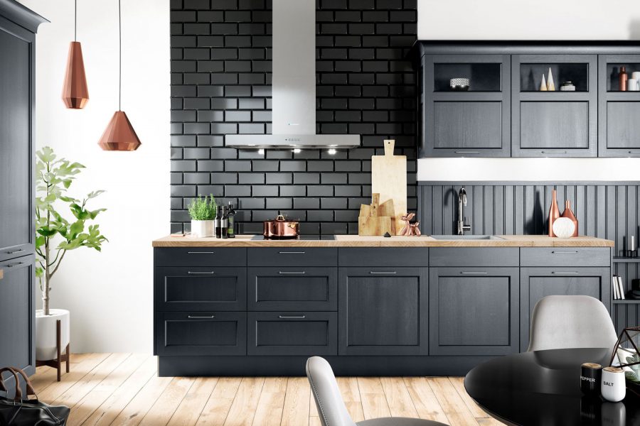 Moderne Küche in Schwarz und Weiß mit Miele Geräten